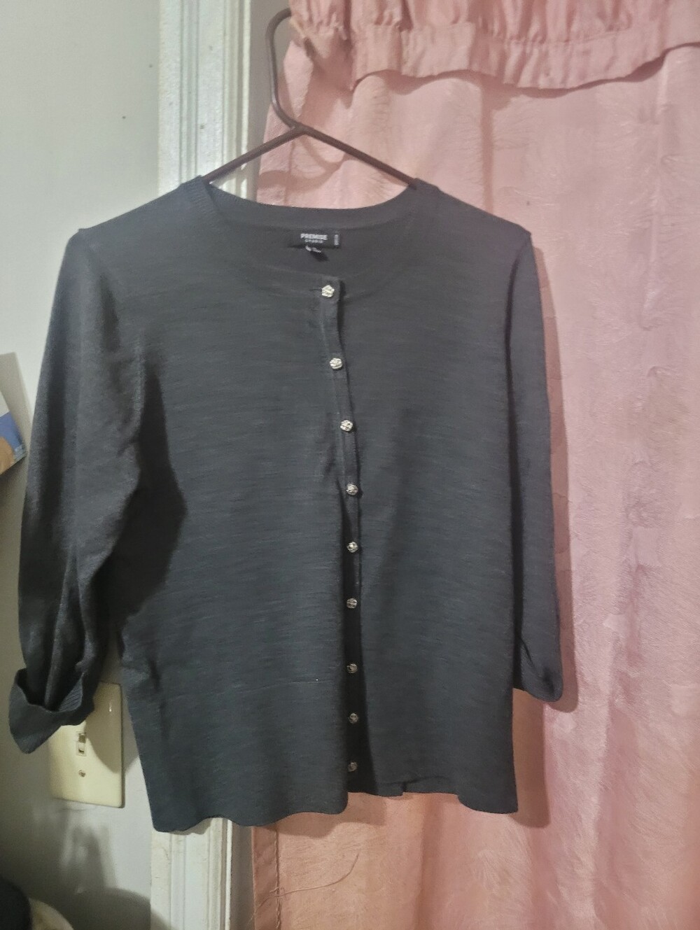 Premise Charcoal Gray Button-Front Knit Top